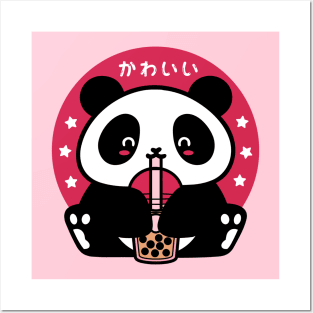 Kawaii Panda Drinking Bubble Tea Posters and Art